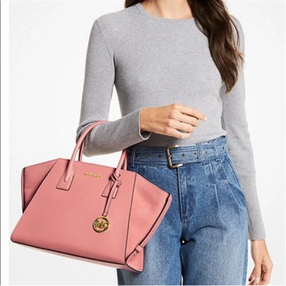 Michael Kors Avril Large Top Zip Satchel Shoulder Bag Sunset Rose Pink - Picture 2 of 13